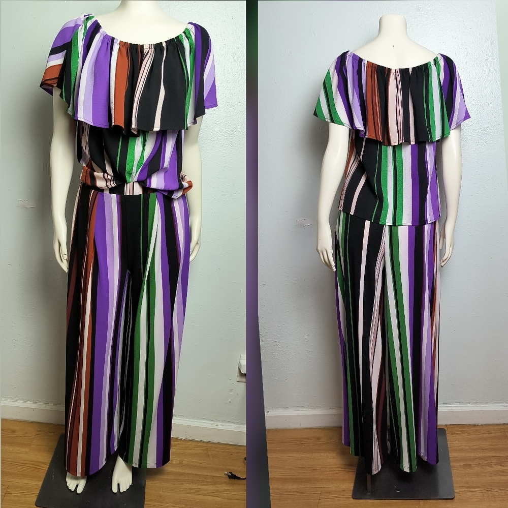 Bar lll Set 2 Pcs Y2K Striped Wide Leg Of The Shoulder Size M/S Multi